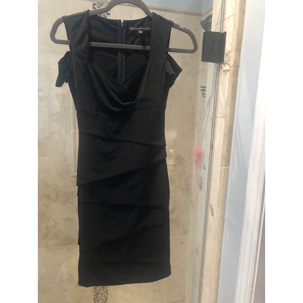 White House Black Market Cold Shoulder Queen Anne Bandage Dress Black 00 XXS